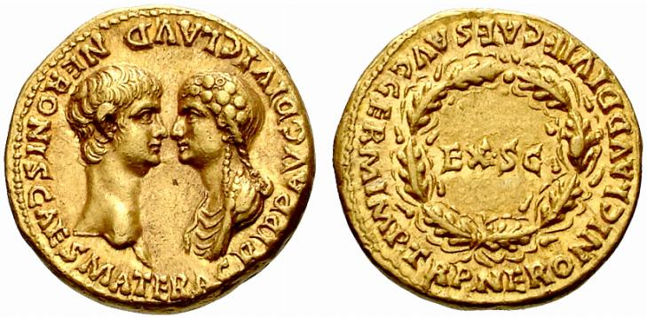 Rzym starożytny - numizmatyka rzymska - obrazy - Nero_Agrippina_aureus_54.png